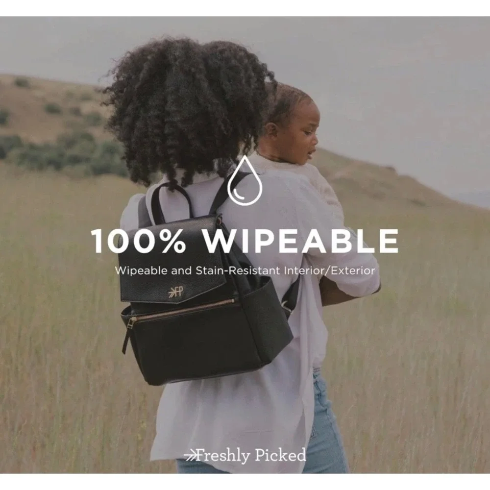 Freshly Picked Classic Diaper Bag Backpack Black Vegan Leather GLD Hardware $199